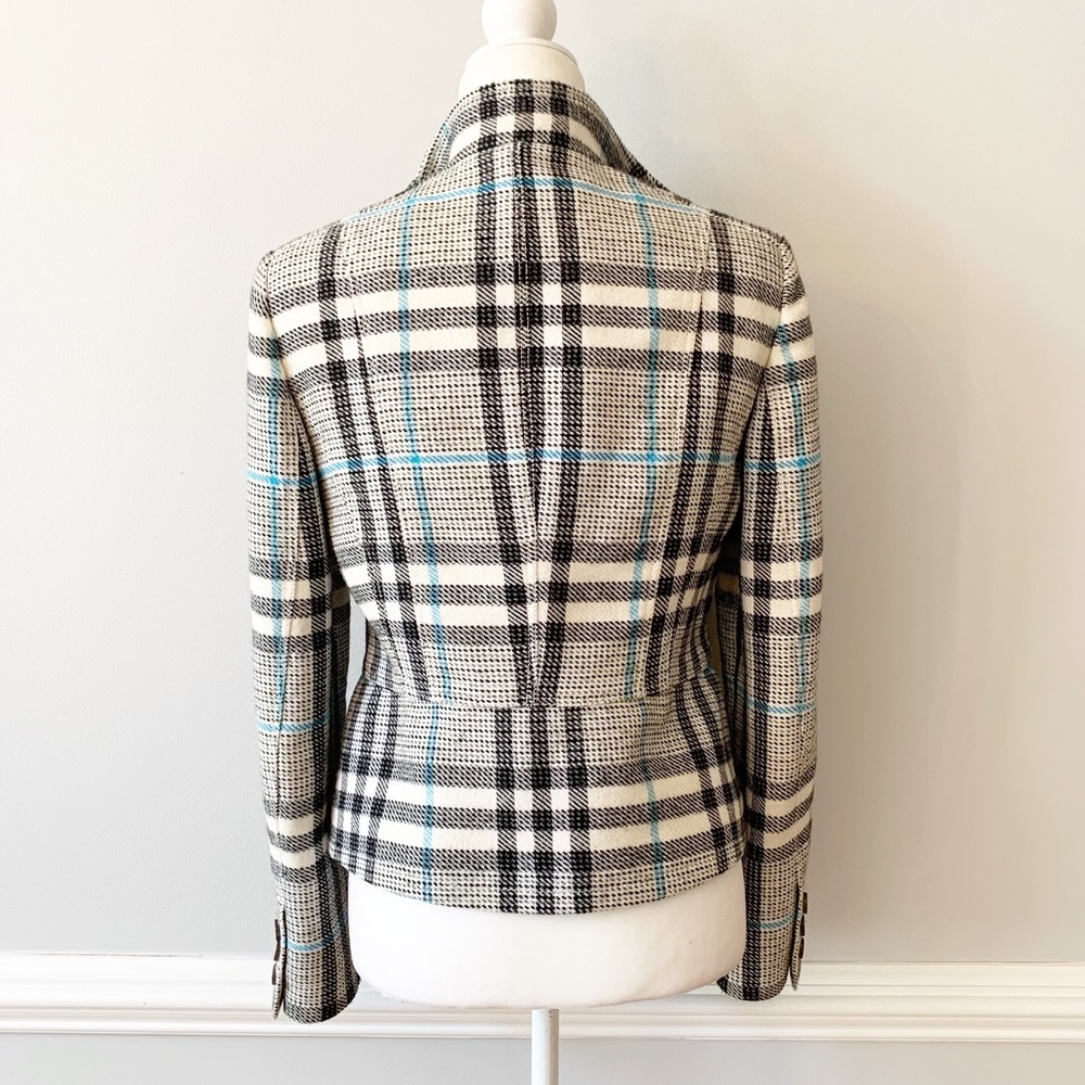 Burberry Tailored Plaid Women's Jacket - Cream & Black with Teal Accents - Picture 3 of 16